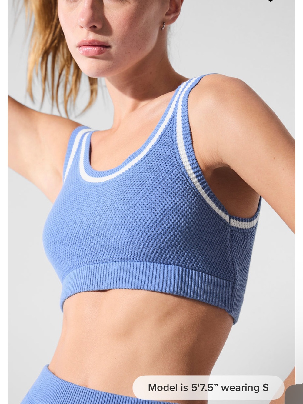 ALO Yoga Tennis Club Sweater Knit Bra-Crystal Clear Blue-NWOT - Picture 3 of 8